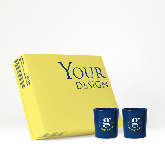 Caja regalo personalizado | 2 velas personalizadas | Vaso cristal tintado + serigrafia logo/diseño