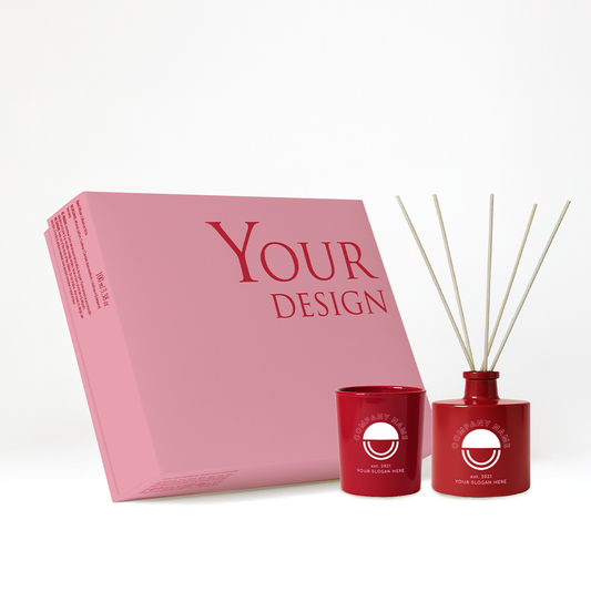 Caja regalo personalizado | Vela y mikado personalizado | Vaso cristal tintado + serigrafia logo/diseño