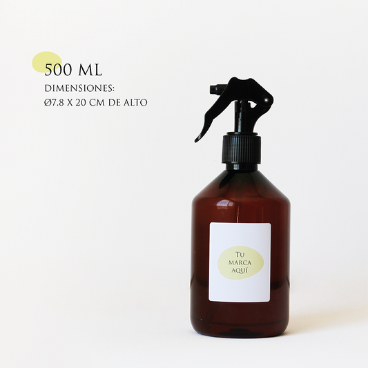 Home spray personalizado | 500 ml | Envase de plástico ámbar + etiqueta logo/diseño