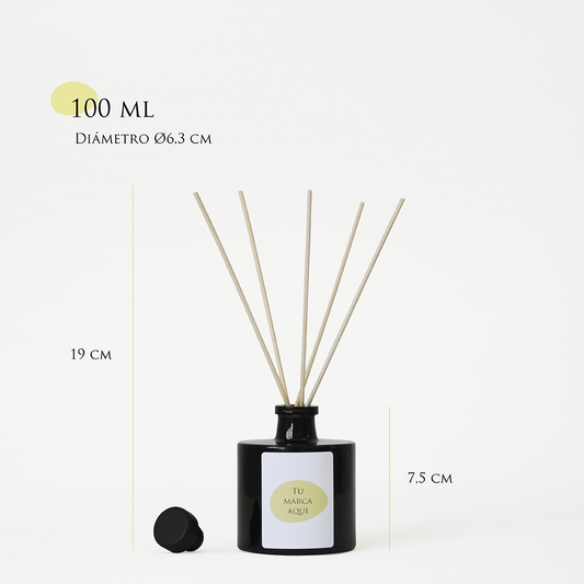 Mikado personalizado | 100 ml | Envase de cristal negro + etiqueta logo/diseño
