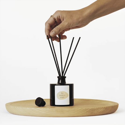 Mikado personalizado | 100 ml | Envase de cristal negro + etiqueta logo/diseño