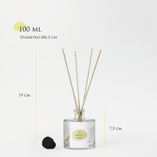 Mikado personalizado | 100 ml | Envase de cristal transparente + etiqueta logo/diseño